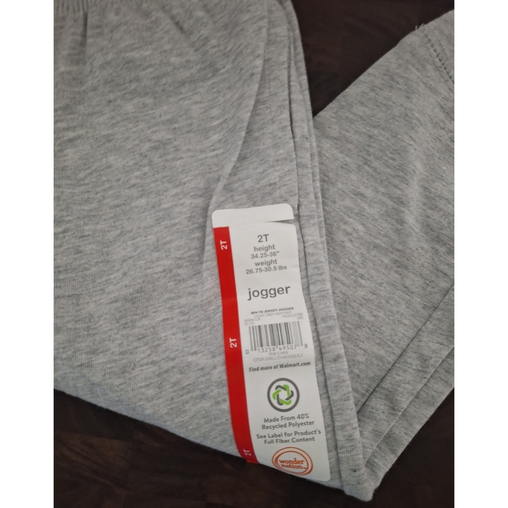 Wonder Nation Toddler Boys 2T Light Grey Heather Jersey Jogger Pants NWT New - Picture 2 of 4
